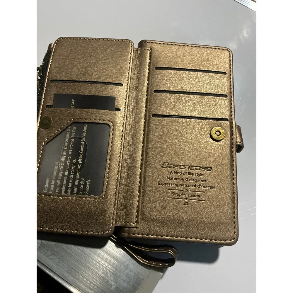 Defencase Galaxy S25 Case Wallet‎ Card Holder Titanium Leather Wristlet Zipper